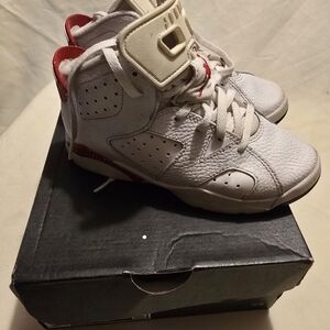 Jordan Kids White and Red High-Top Sneakers